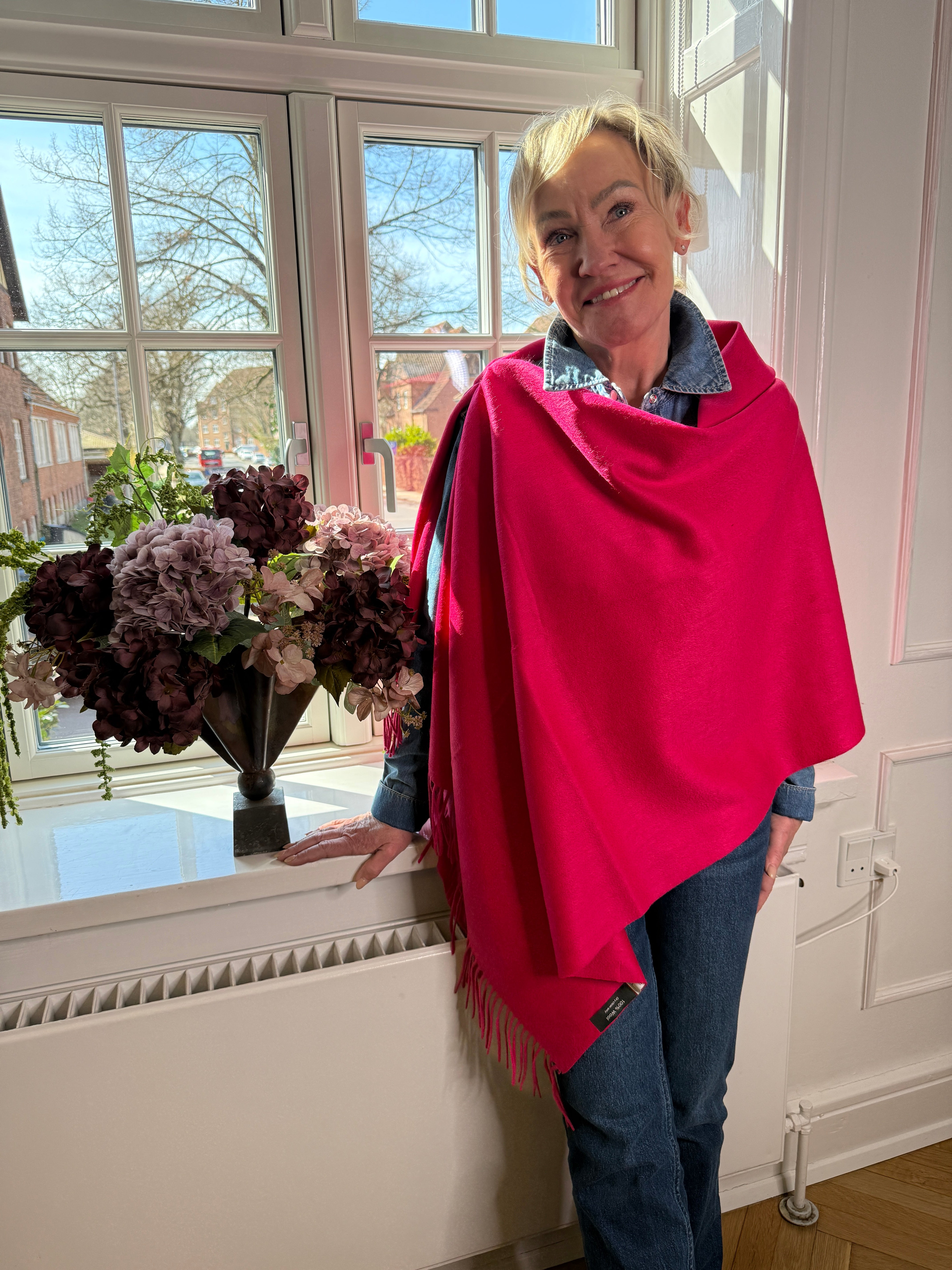 Sjal i 100% merinoull - rosa