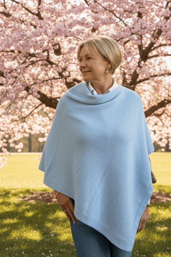 Poncho med cashmere - Lyseblå Assia di Brunetti Federica e C. s.a.s.