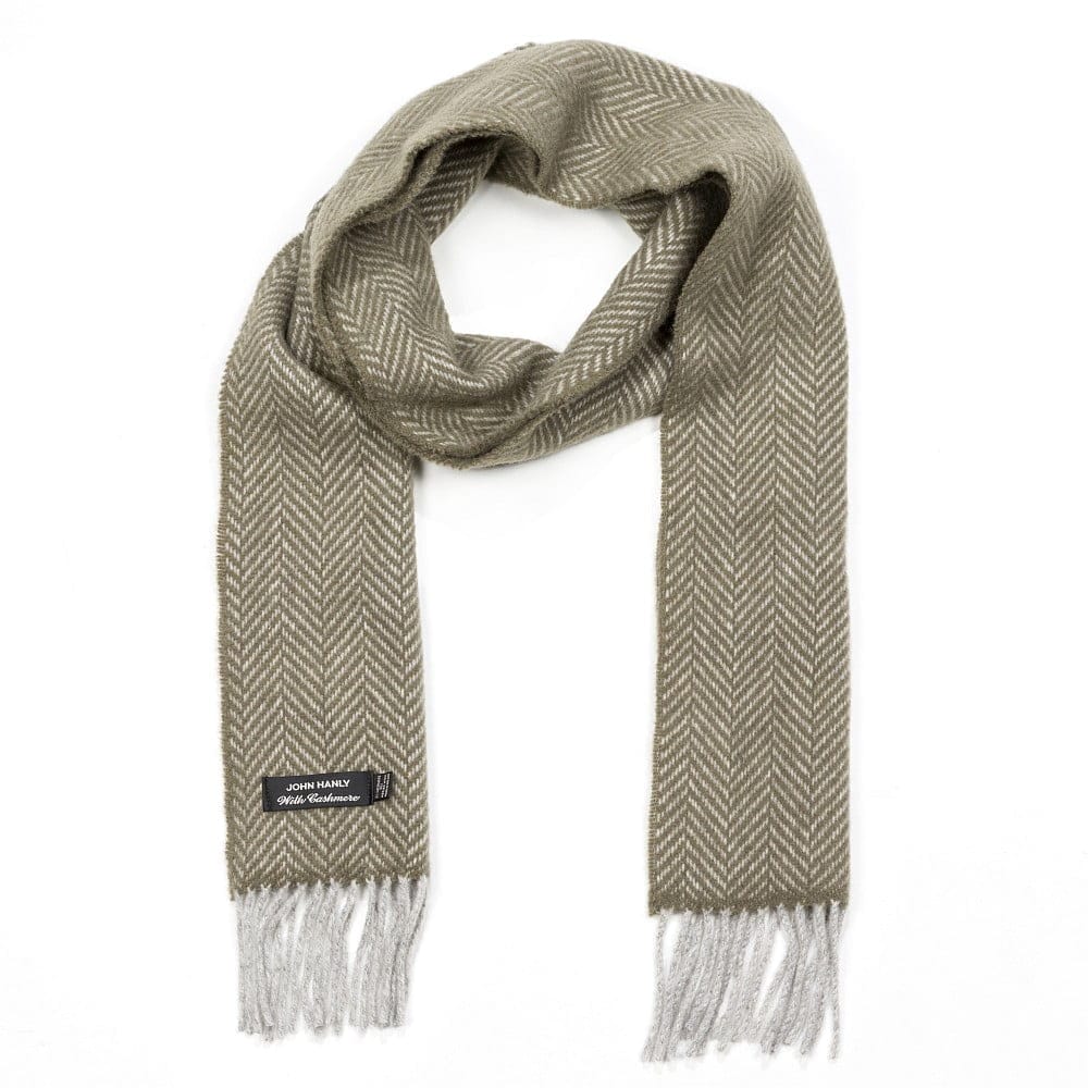 Halstørklæde i 5% Cashmere - Lysegrå oliven m. sildebensmønster Tørklæder og sjaler Uldplaiden