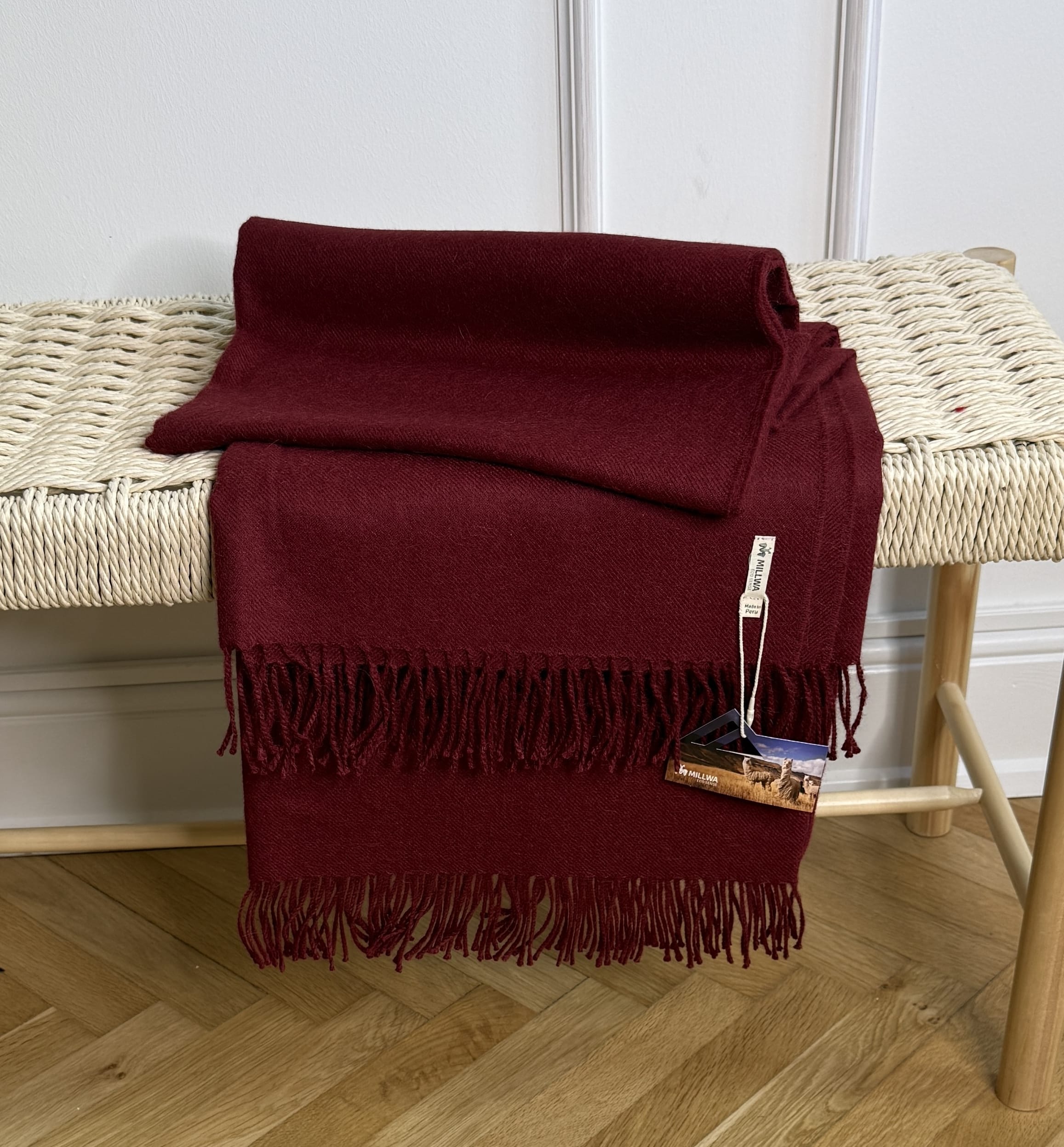 Uldplaid i 100% baby alpaca uld - Vin rød Uldplaid Uldplaiden