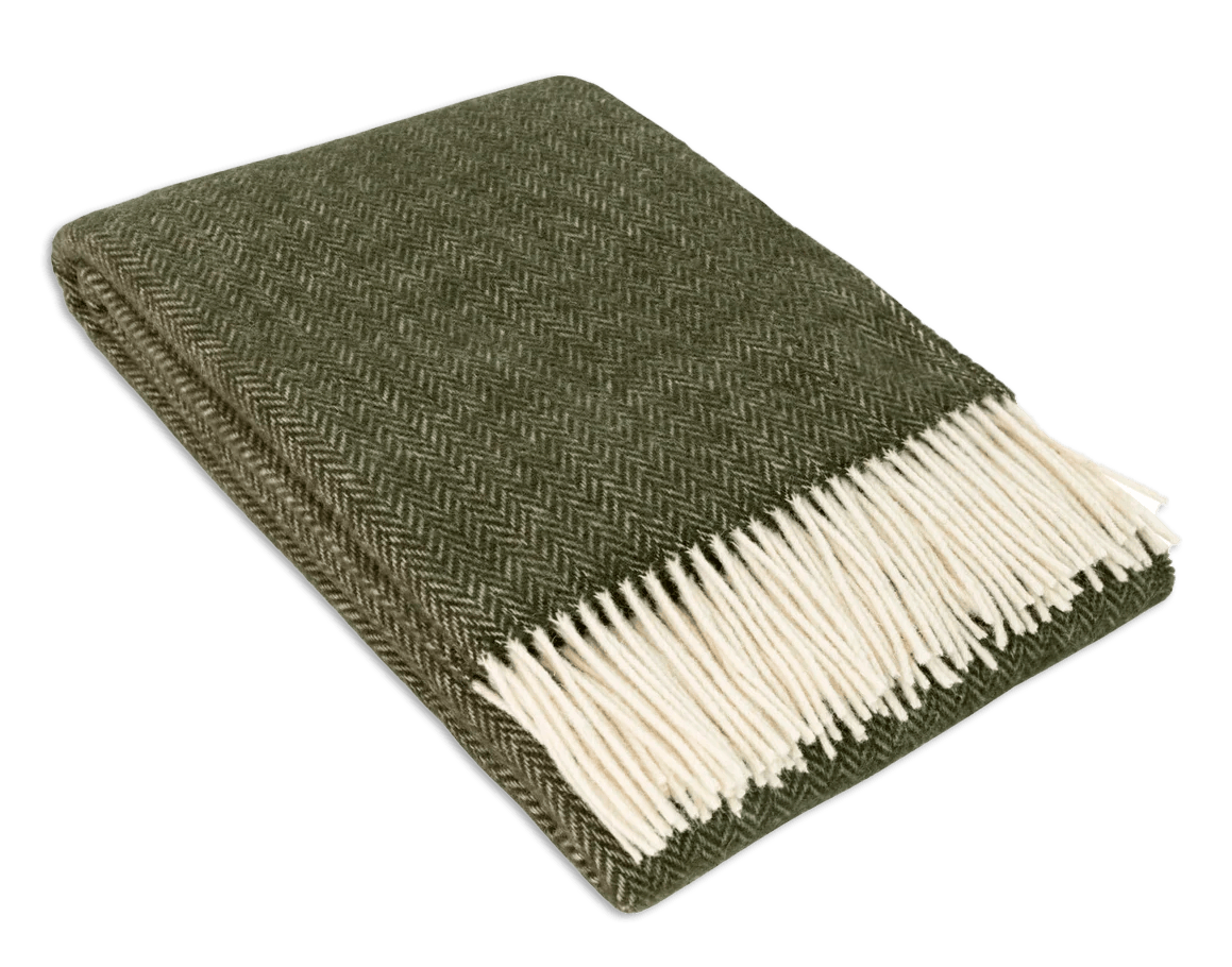 Uldplaid i 100% newzealandsk uld - Khaki m. sildebensmønster Uldplaid Uldplaiden