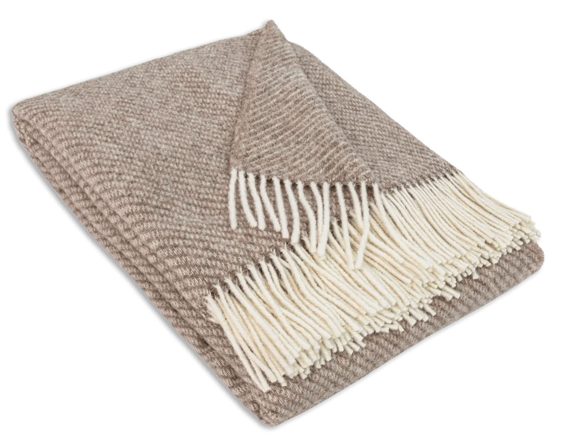 Uldplaid i 100% uld - Brun m. Striber (200 x 220 cm) Uldplaid Uldplaiden