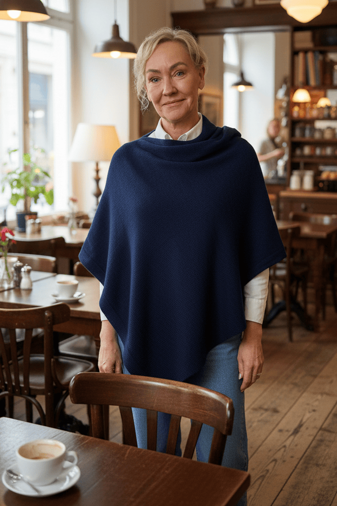 Poncho med Cashmere - Blå Assia di Brunetti Federica e C. s.a.s.