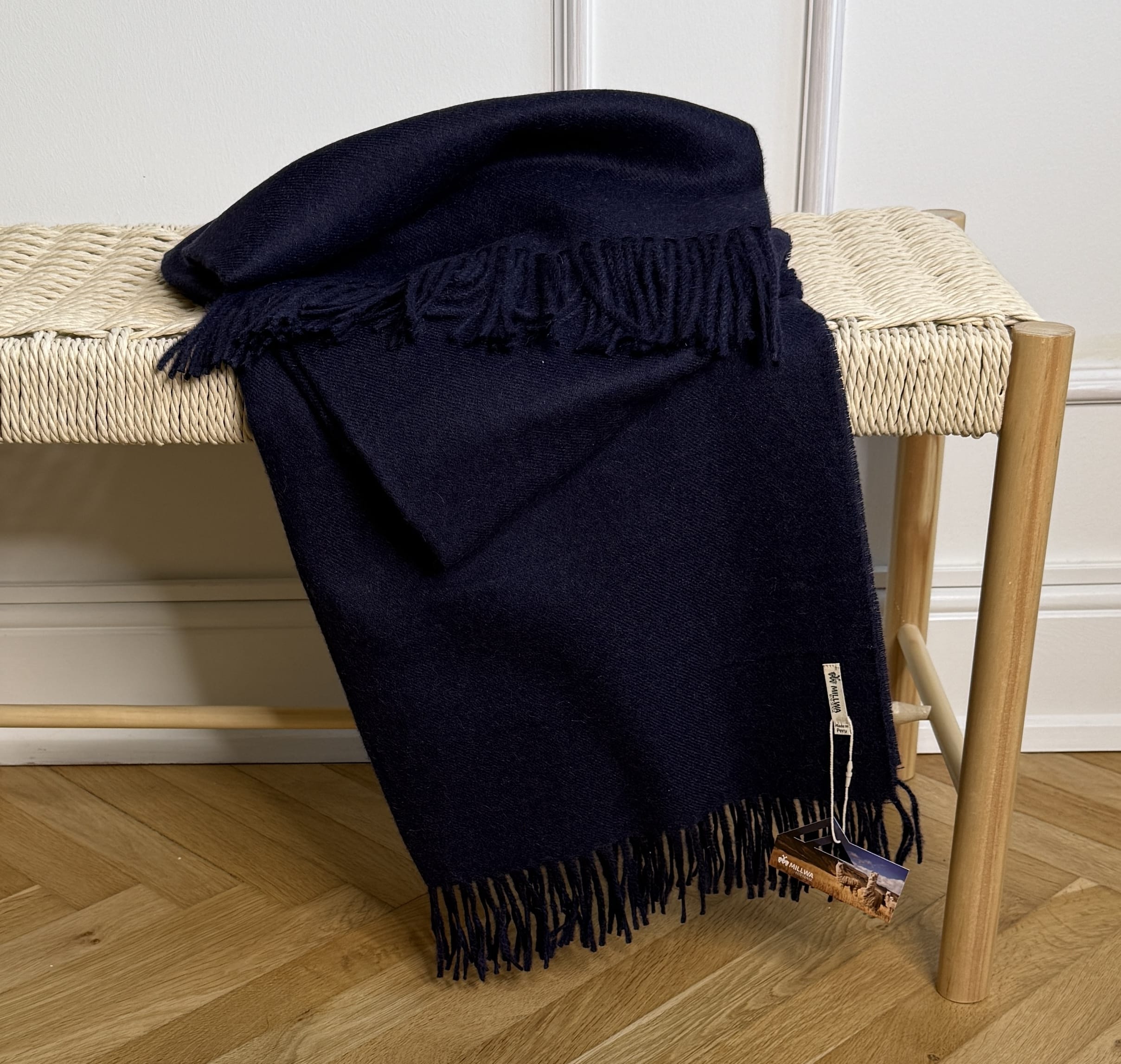 Uldplaid i 100% baby alpaca uld - Mørkeblå melange Uldplaid Uldplaiden